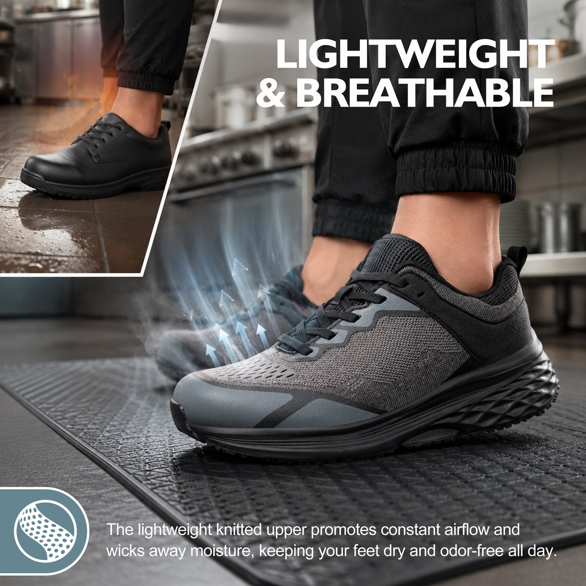 Breathable jacquard work shoes for busy restaurant service [color:Black]
