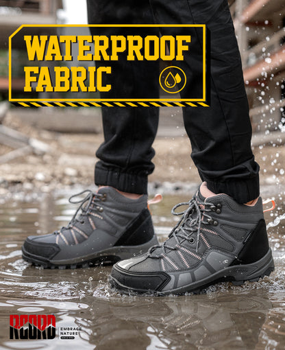 R CORD women's pink waterproof steel toe boots for wet conditions [color:Peach]