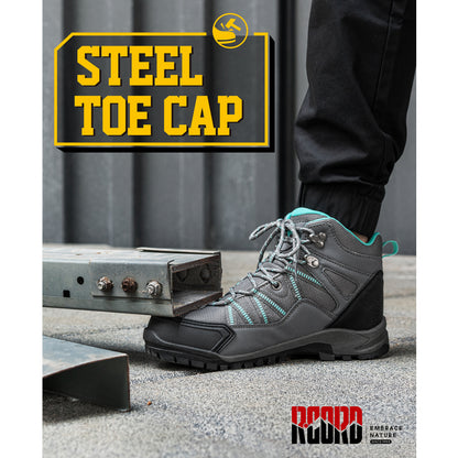 R CORD women's grey work boots with protective steel toe cap [color:Grey]