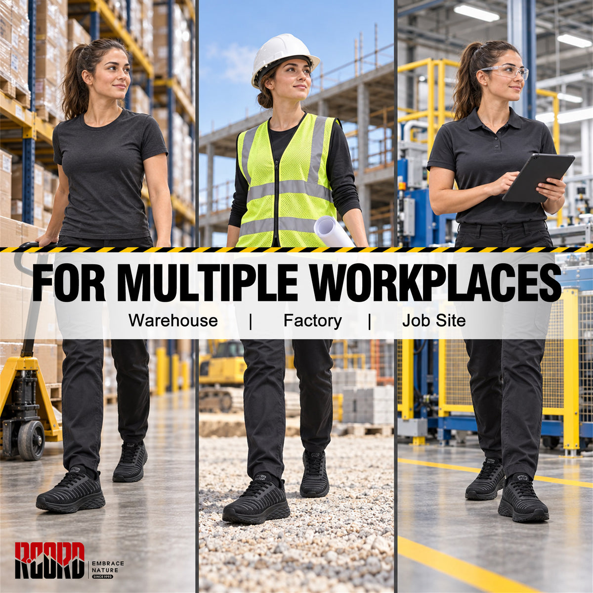 Women's steel toe work shoes for picking orders, packing shipments and indoor walking [color:Black]