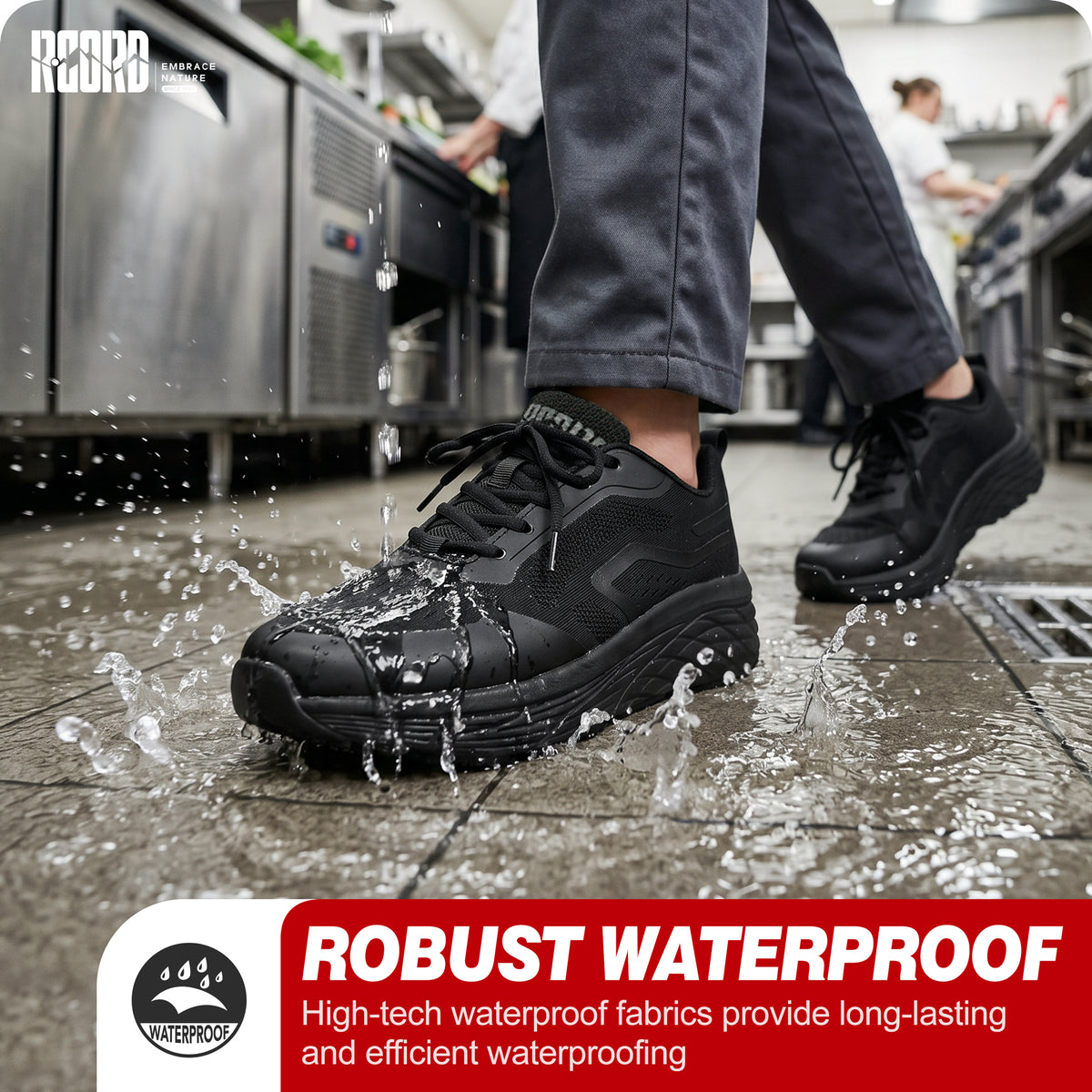 Breathable water-resistant women's work shoes for active food service shifts [color:Black]