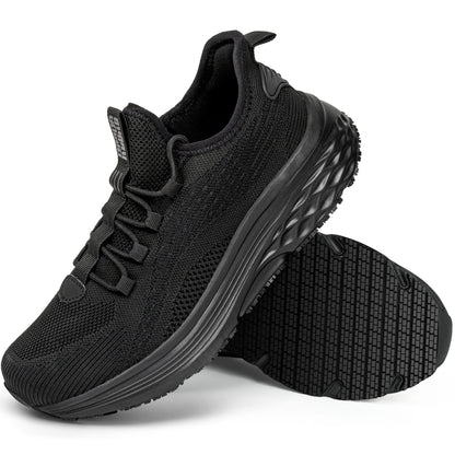 Women's water-resistant comfortable work shoes for cafe shifts [color:Black]
