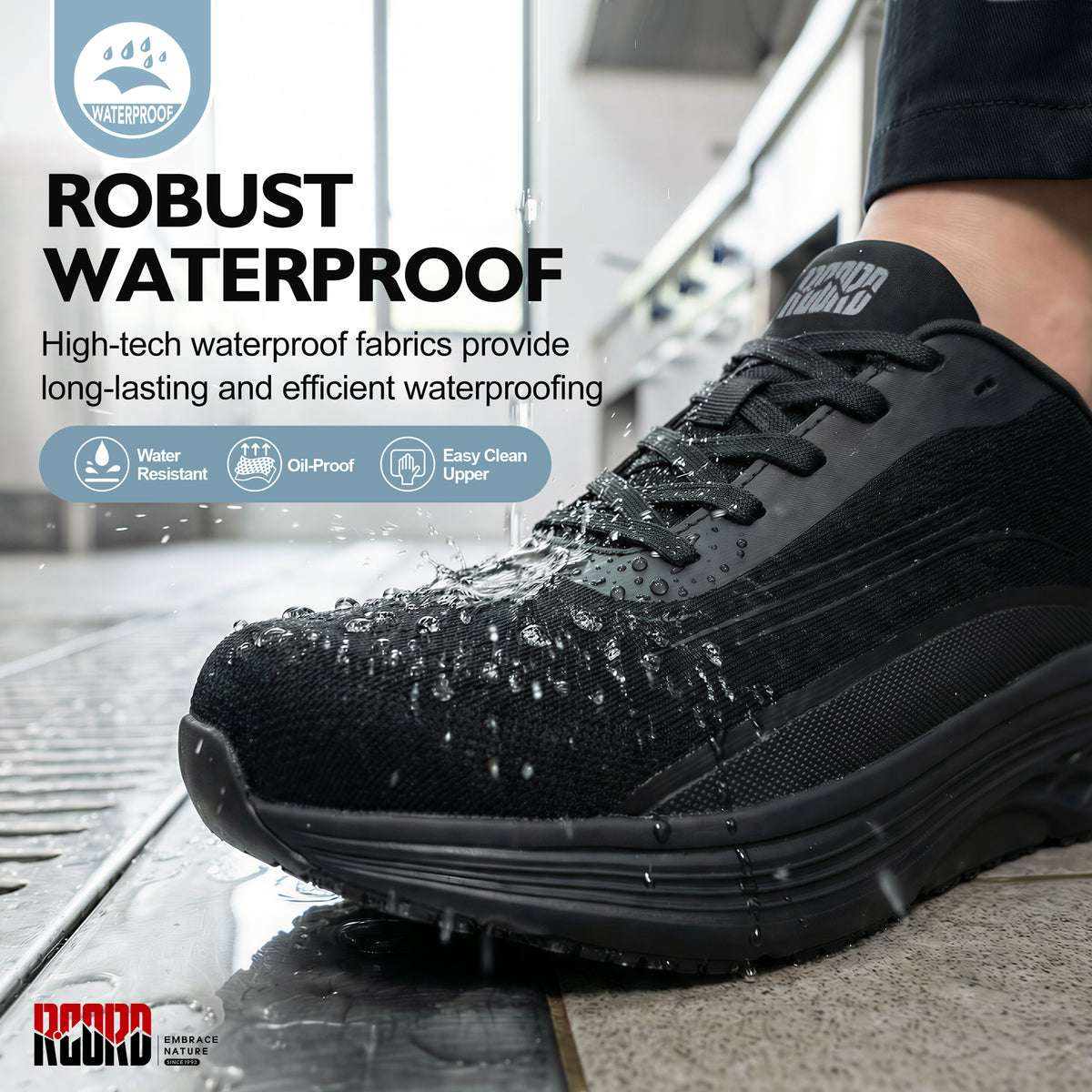 Waterproof women's catering work shoes for mobile food service and event shifts [color:Black]
