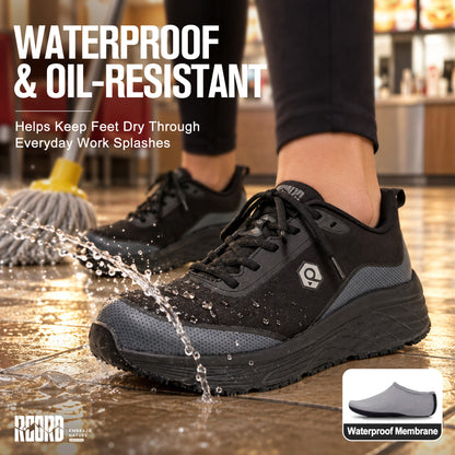 Waterproof comfortable women's slip-on work shoes for food service shifts [color:Black]
