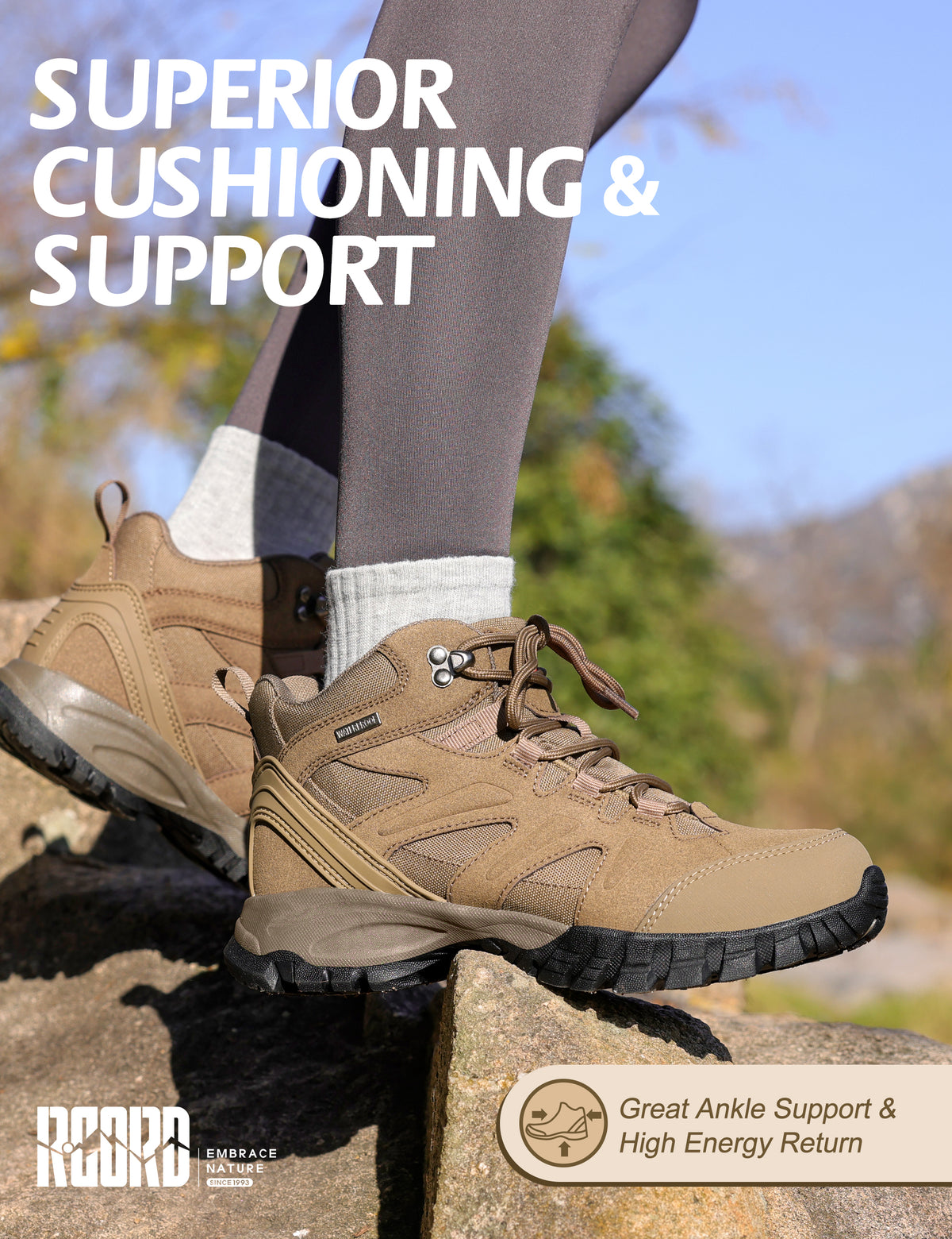 R CORD Women's Waterproof Hiking Boots Comfortable for Day Hikes