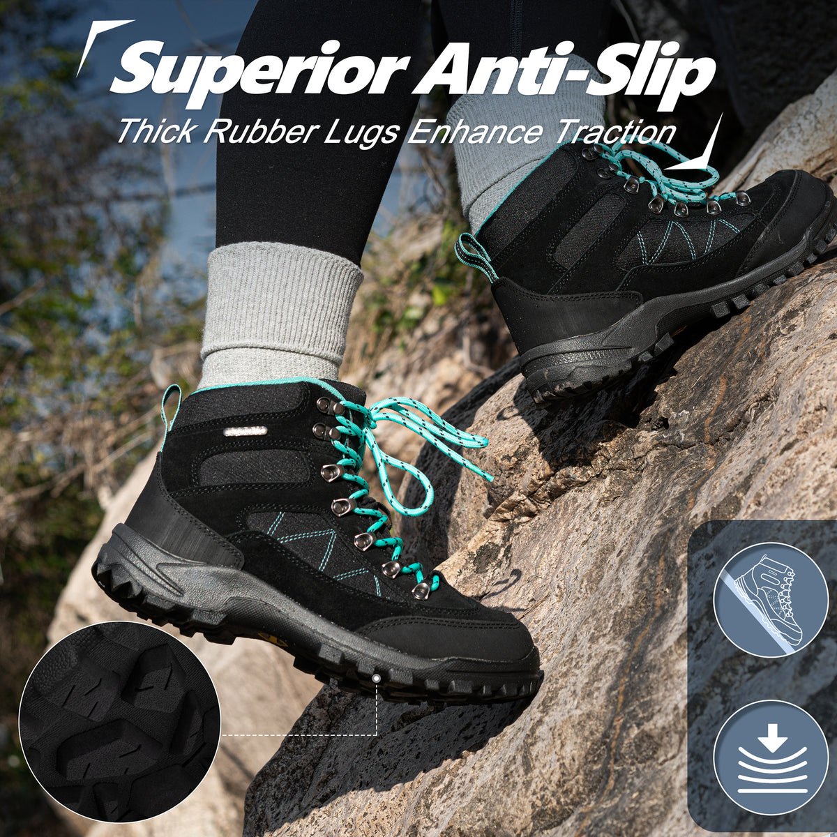 R CORD Women’s Waterproof Hiking Boots Non-Slip for Day Hiking