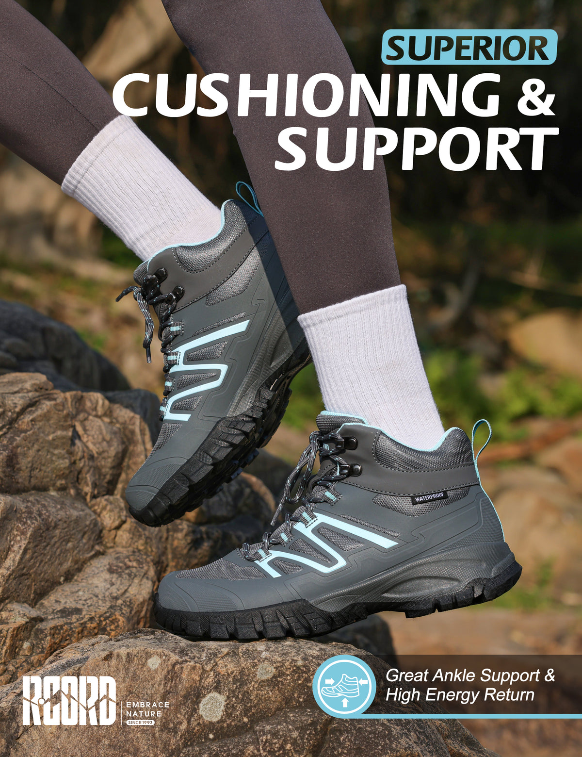 R CORD Women's Waterproof Hiking Boots Comfortable for Day Hikes